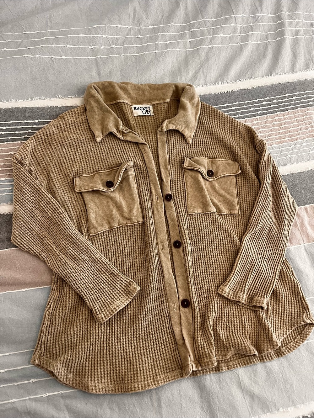 BUCKETLIST Women's Tan Waffle-Knit Utility Jacket